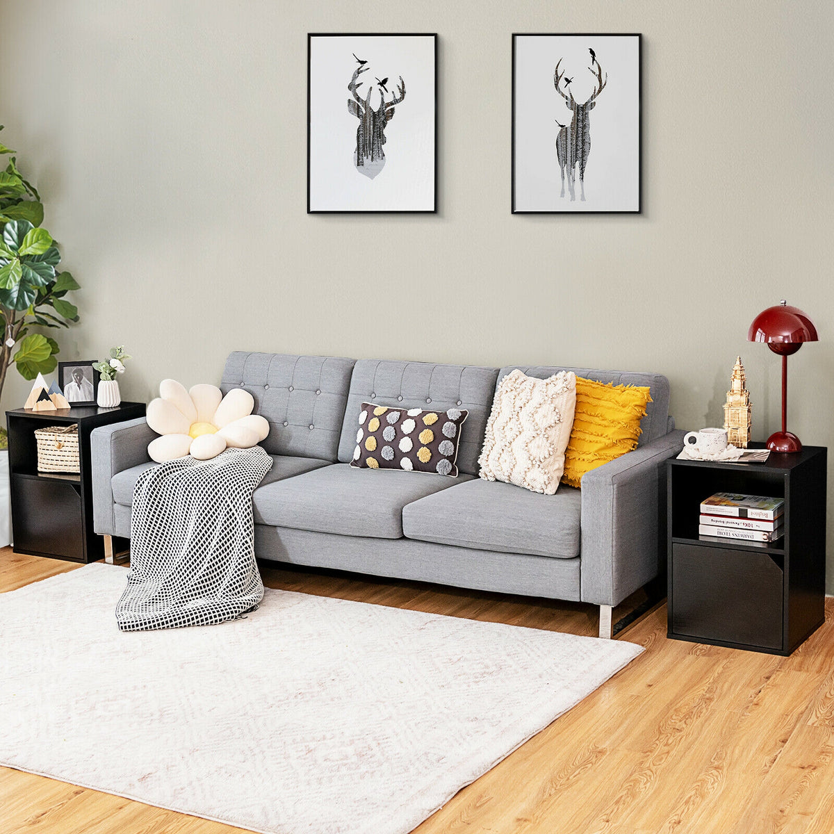 Set of 2 Nightstands Side End Table for Living Room-Black-Nightstands-DECOROLALA