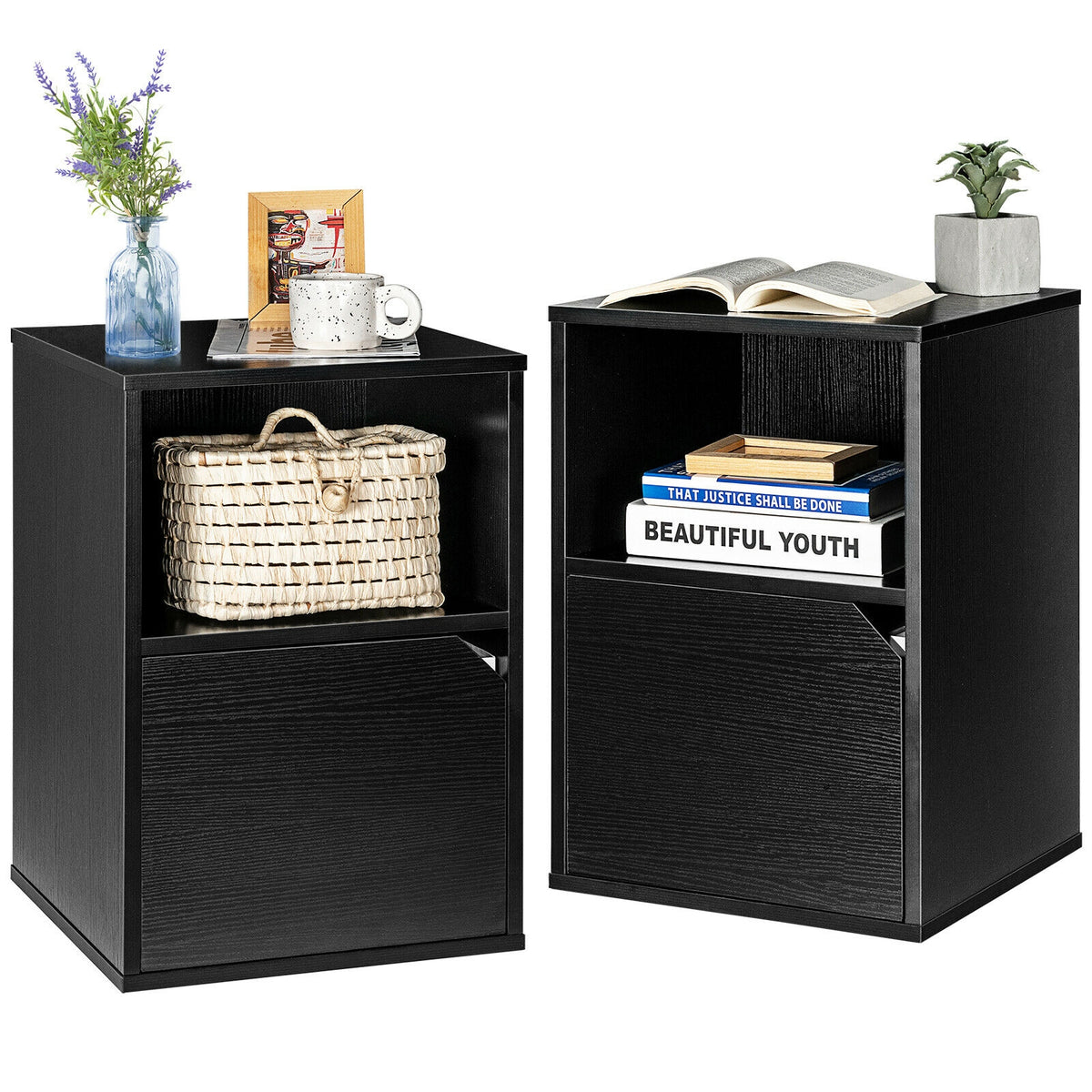 Set of 2 Nightstands Side End Table for Living Room-Black-Nightstands-DECOROLALA