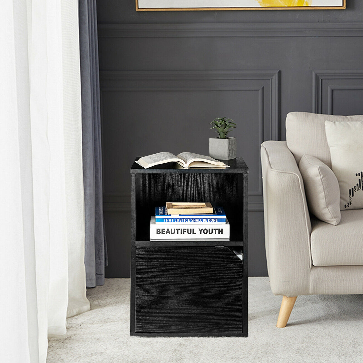 Set of 2 Nightstands Side End Table for Living Room-Black-Nightstands-DECOROLALA