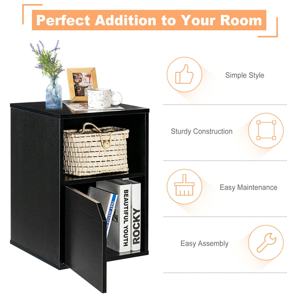 Set of 2 Nightstands Side End Table for Living Room-Black-Nightstands-DECOROLALA