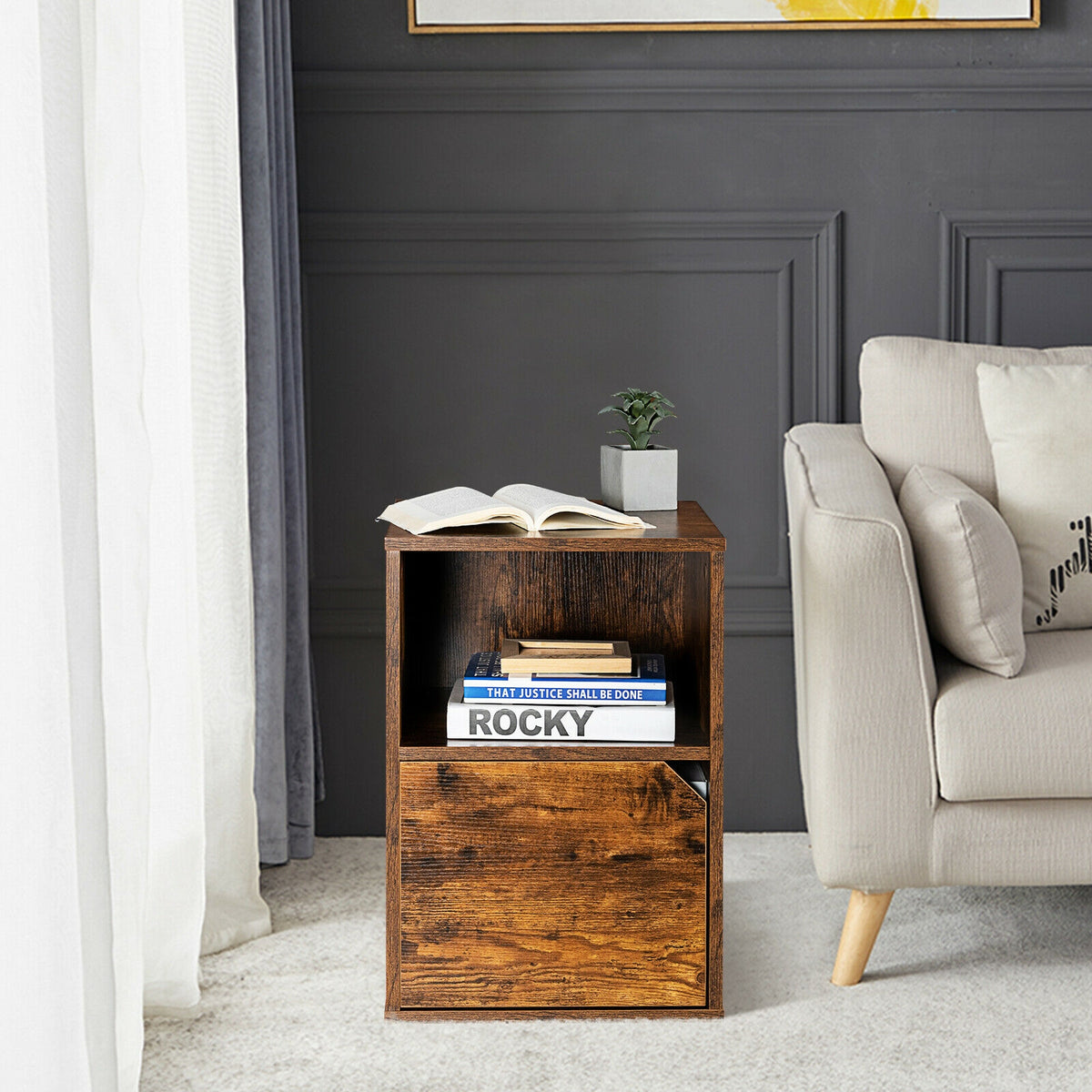 Set of 2 Nightstands Side End Table for Living Room-Brown-Nightstands-DECOROLALA