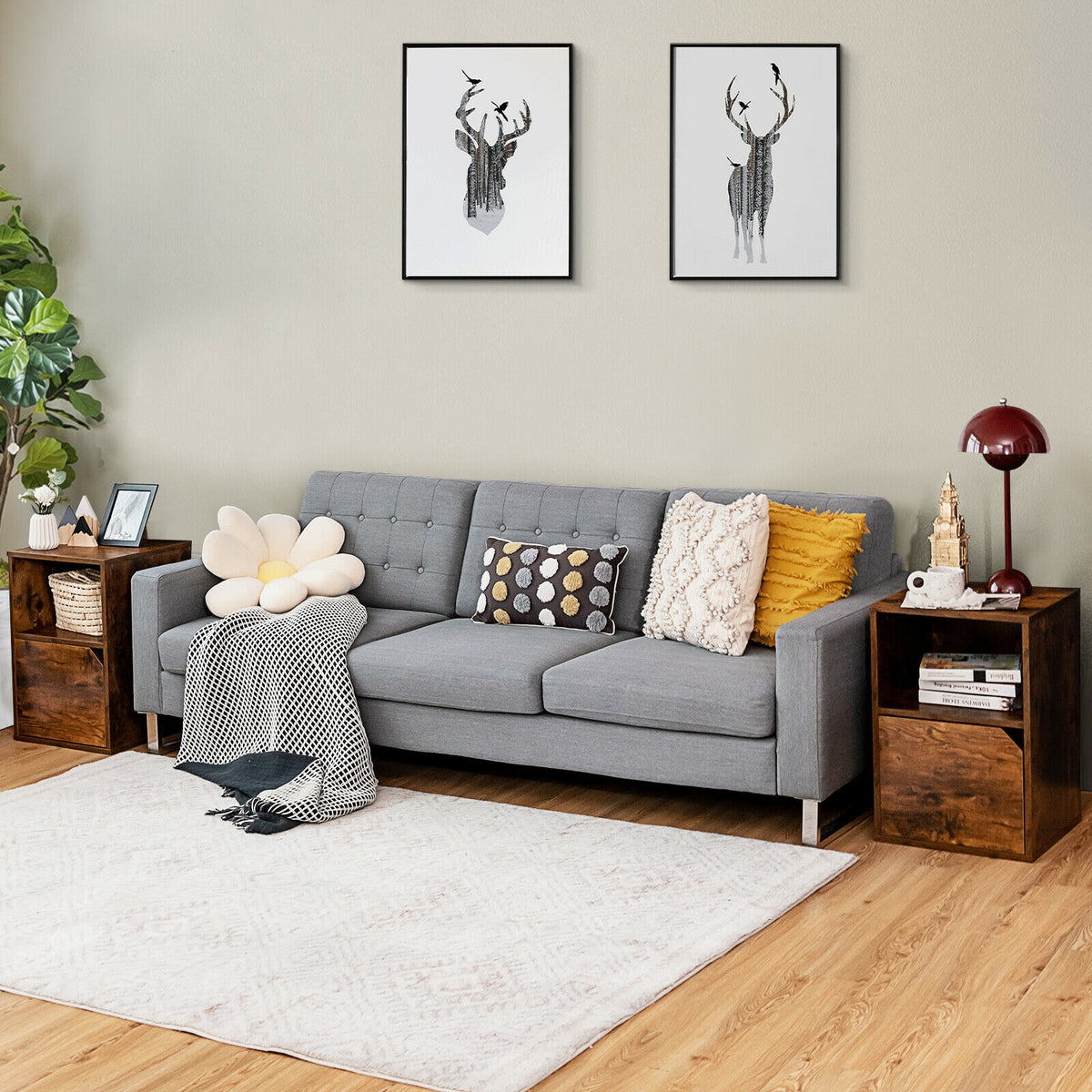 Set of 2 Nightstands Side End Table for Living Room-Brown-Nightstands-DECOROLALA