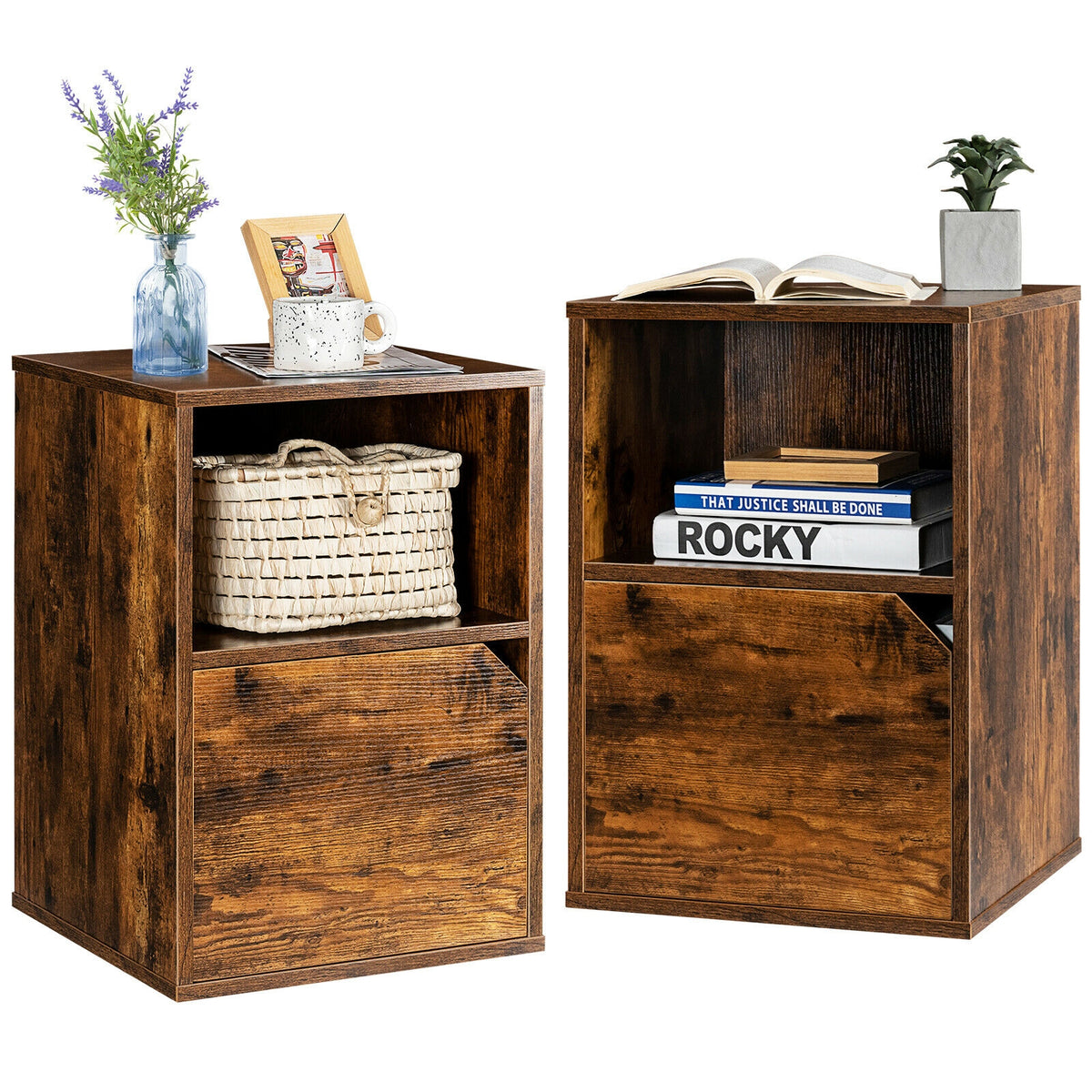 Set of 2 Nightstands Side End Table for Living Room-Brown-Nightstands-DECOROLALA