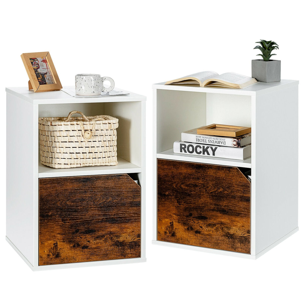 Set of 2 Nightstands Side End Table for Living Room-White-Nightstands-DECOROLALA