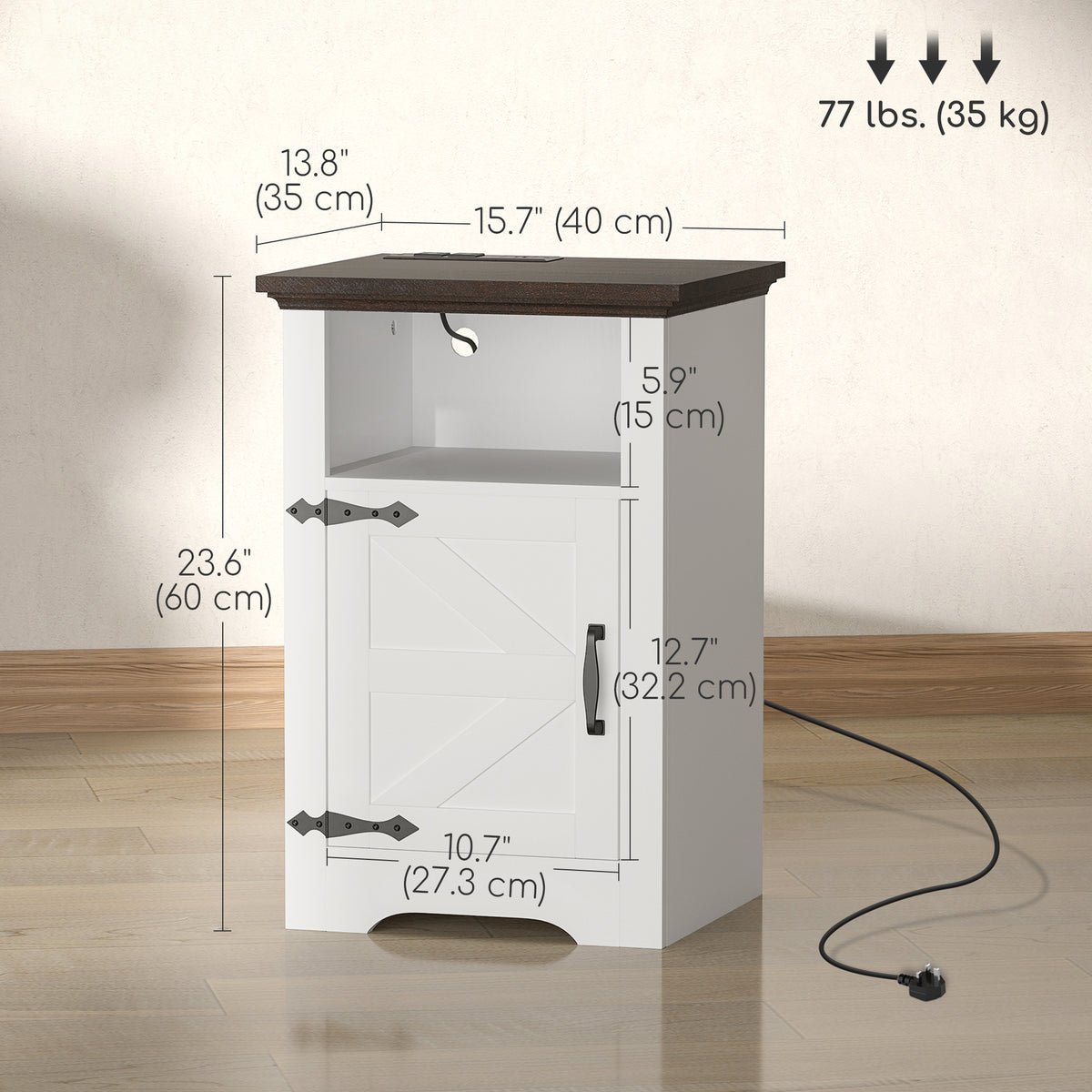 Set of 2 Nightstands with Charging Outlets - White-Home Furnishings > Living Room Furniture > Side¬†Tables-DECOROLALA