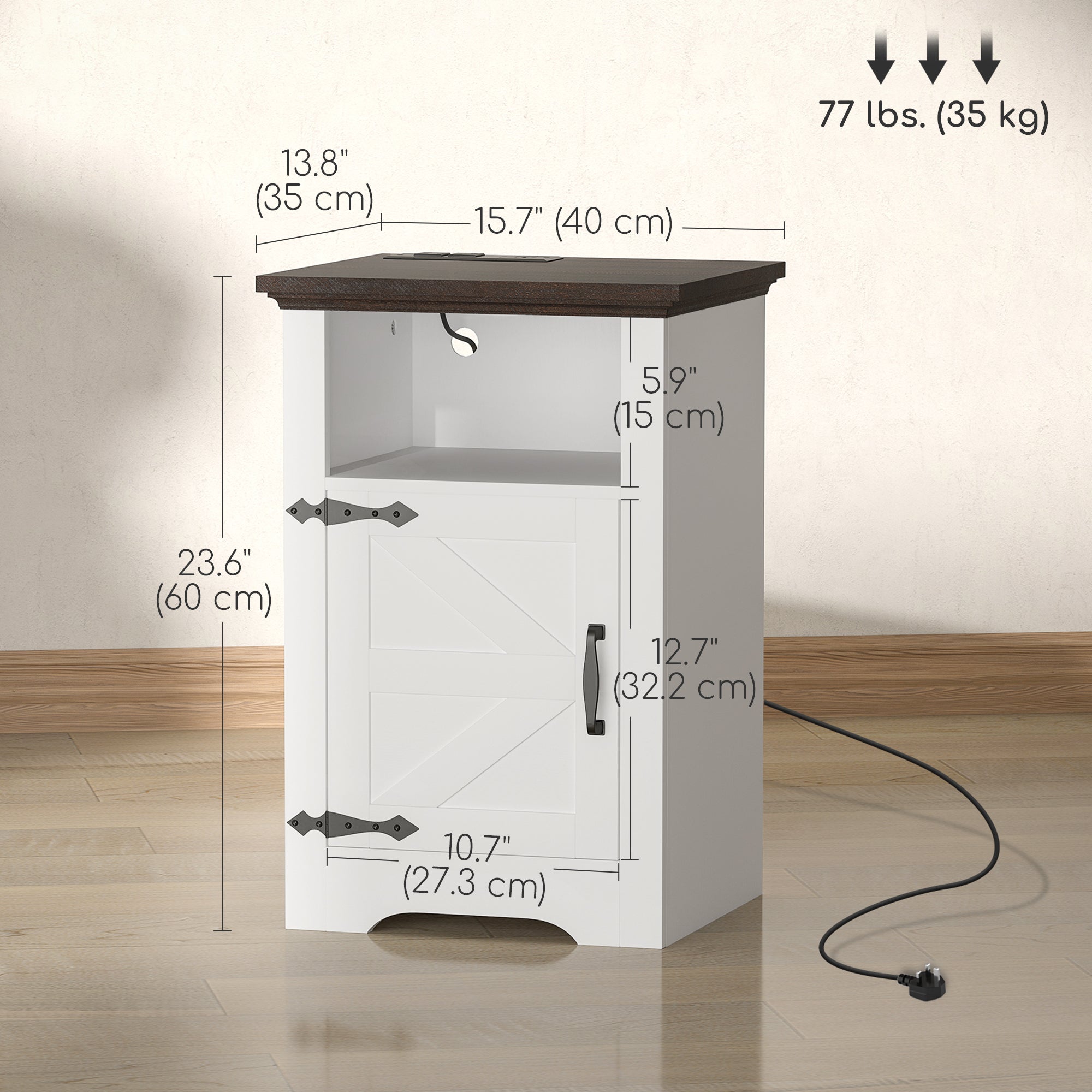 Set of 2 Nightstands with Charging Outlets - White-Home Furnishings > Living Room Furniture > Side¬†Tables-DECOROLALA
