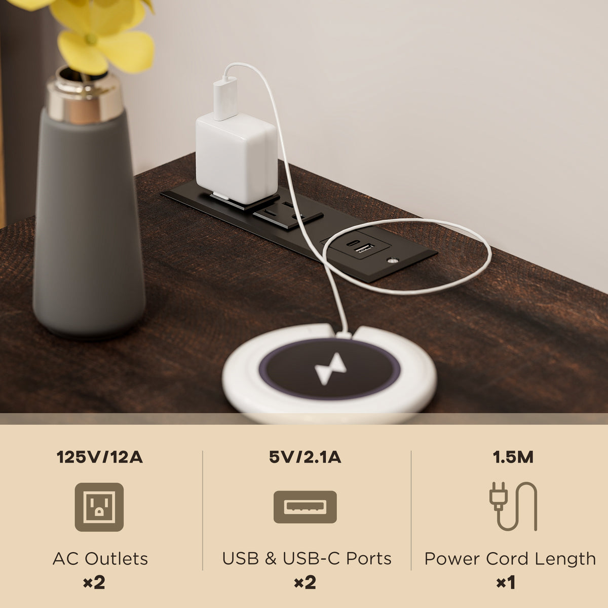 Set of 2 Nightstands with Charging Outlets - White-Home Furnishings > Living Room Furniture > Side¬†Tables-DECOROLALA