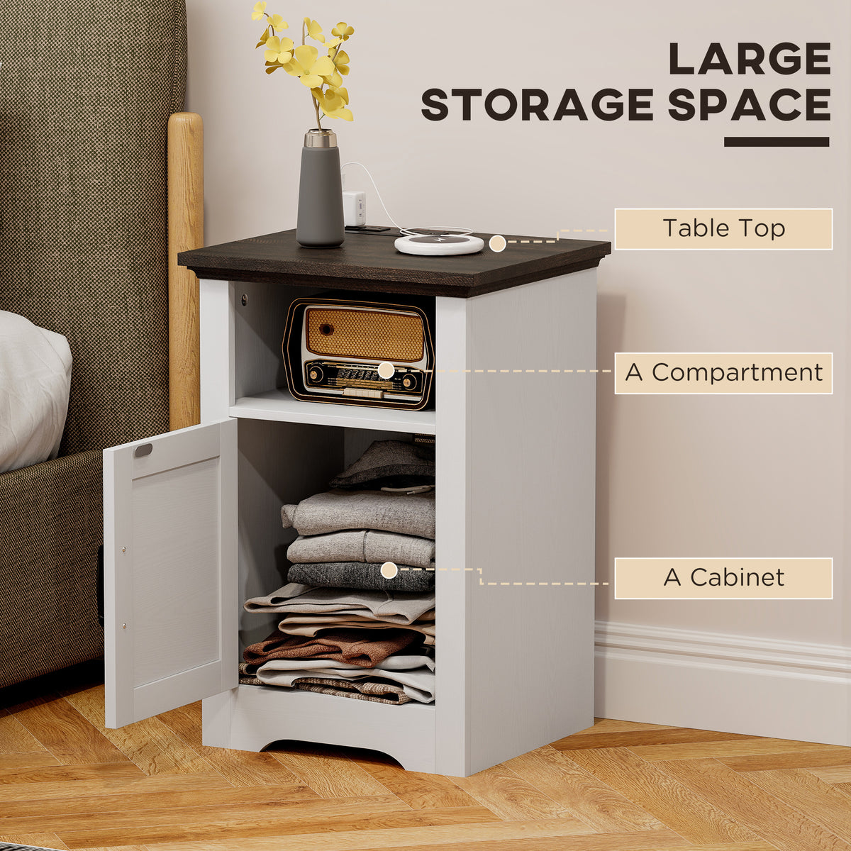 Set of 2 Nightstands with Charging Outlets - White-Home Furnishings > Living Room Furniture > Side¬†Tables-DECOROLALA
