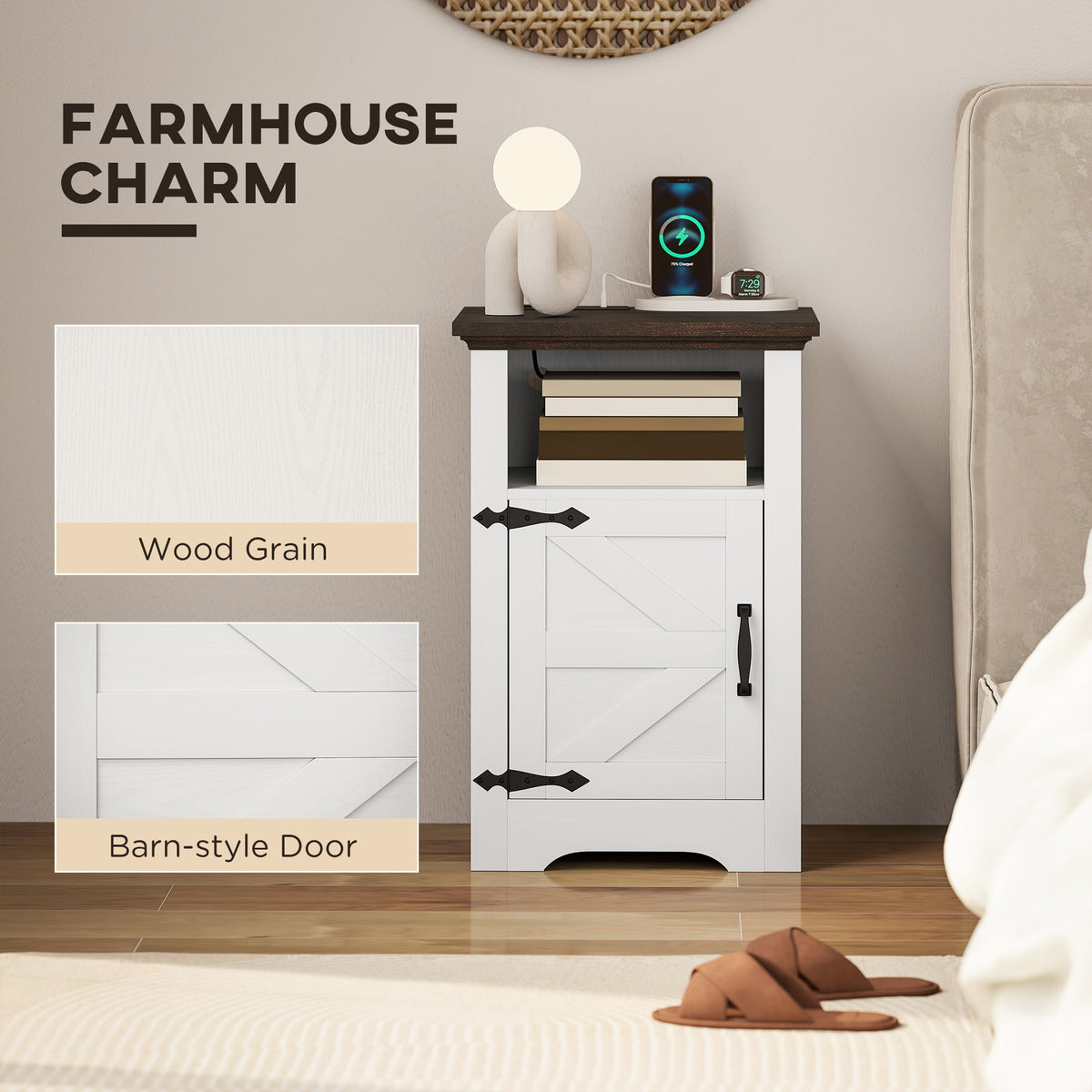 Set of 2 Nightstands with Charging Outlets - White-Home Furnishings > Living Room Furniture > Side¬†Tables-DECOROLALA