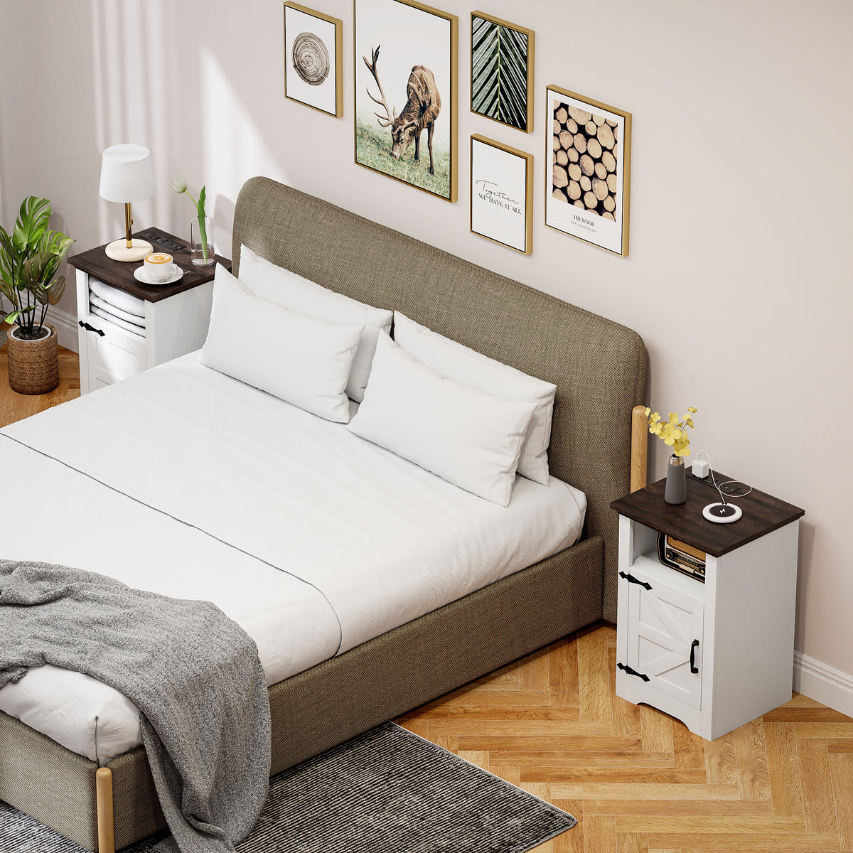 Set of 2 Nightstands with Charging Outlets - White-Home Furnishings > Living Room Furniture > Side¬†Tables-DECOROLALA