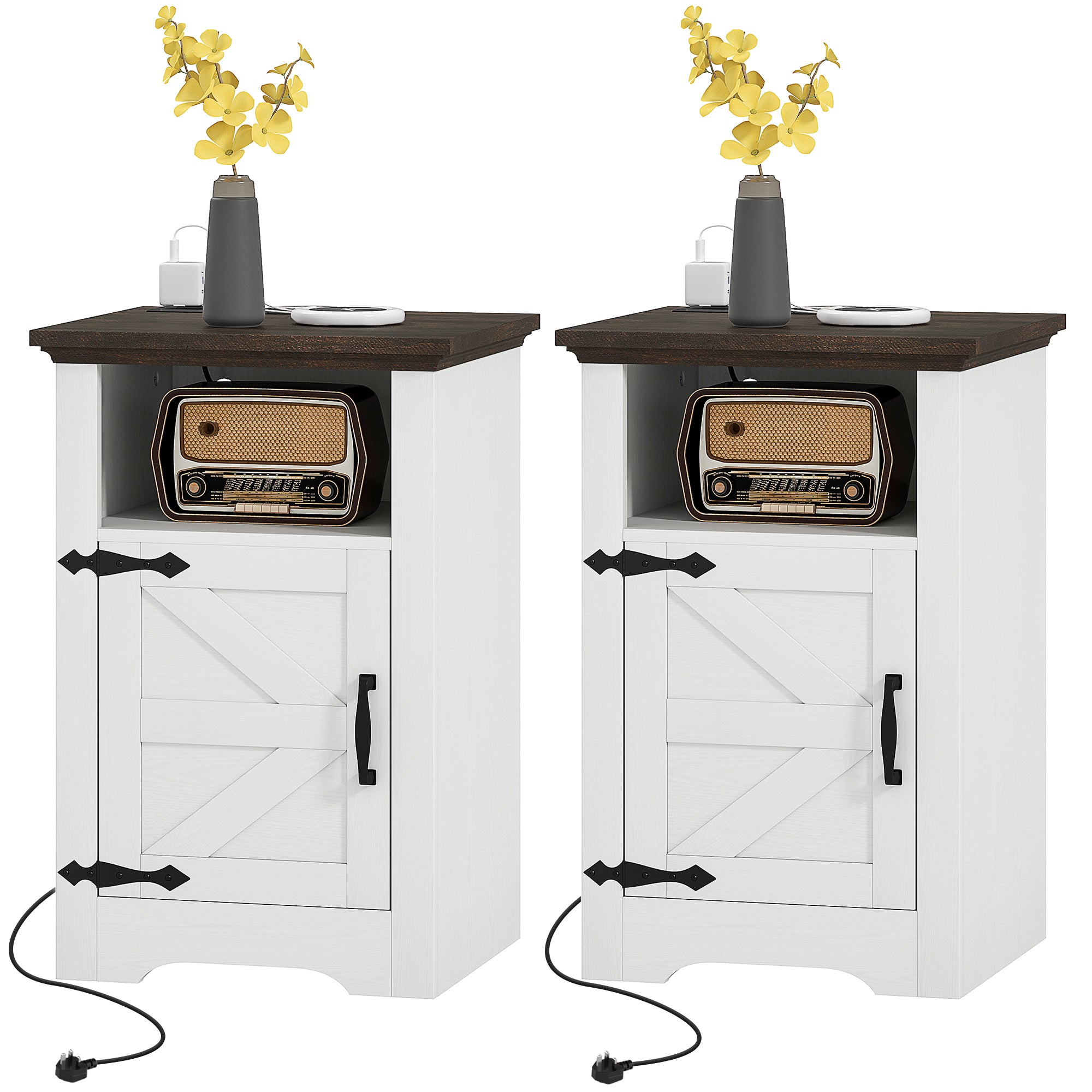 Set of 2 Nightstands with Charging Outlets - White-Home Furnishings > Living Room Furniture > Side¬†Tables-DECOROLALA