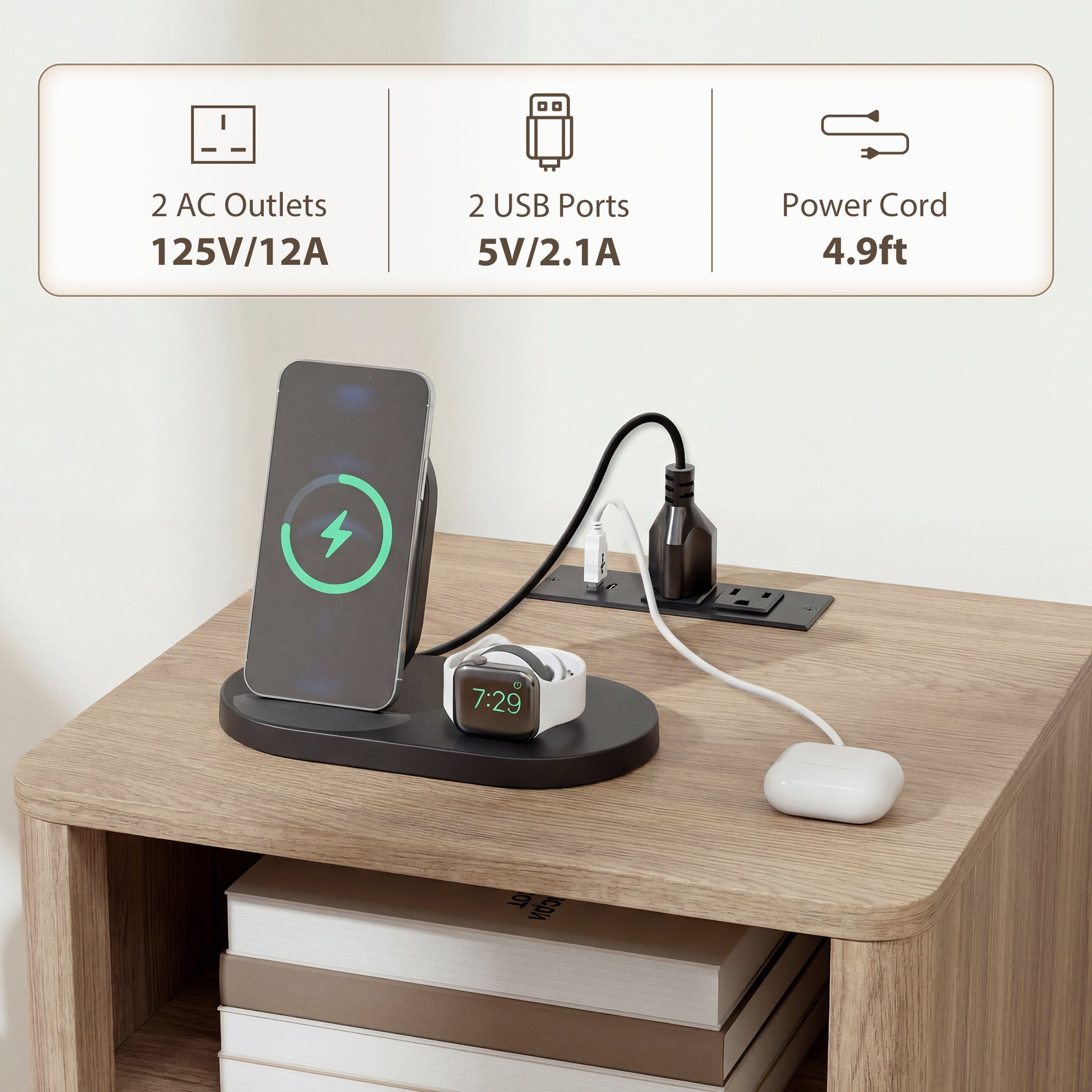 Set of 2 Nightstands with Charging Station - Grey 24" H-DECOROLALA