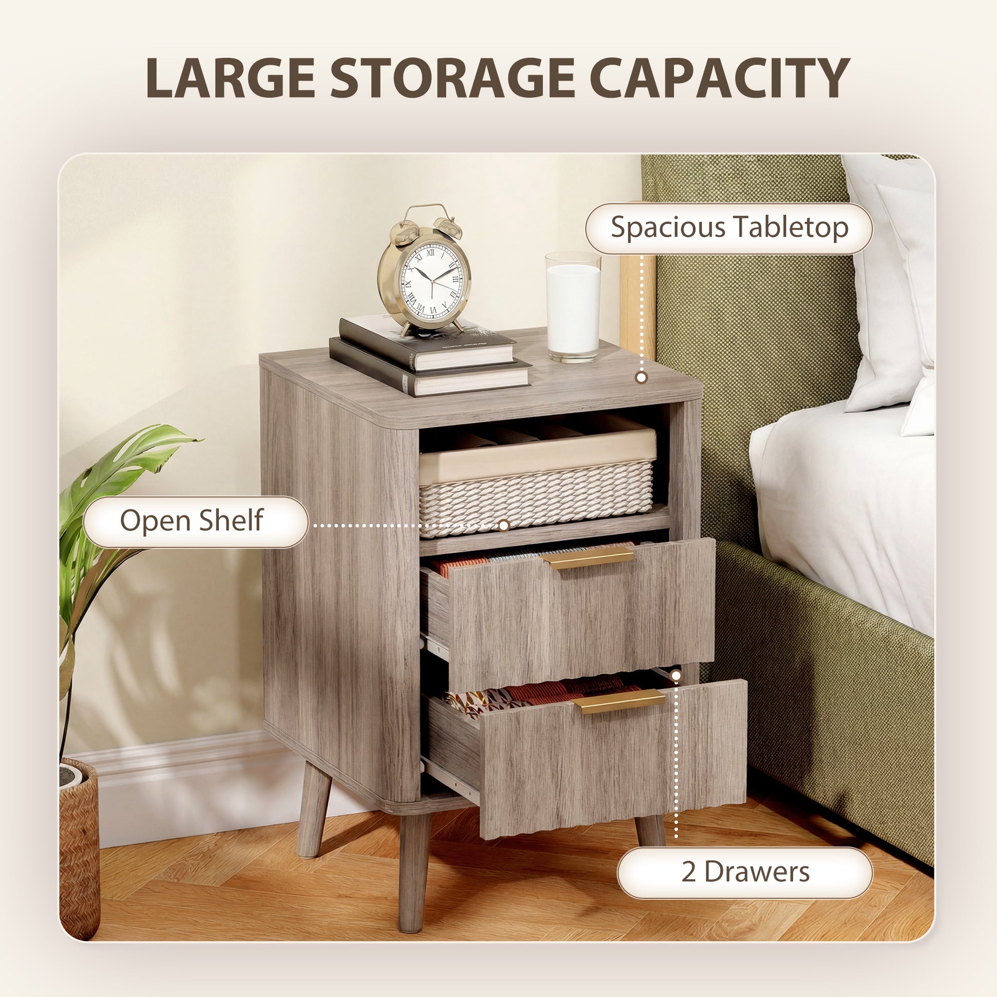 Set of 2 Nightstands with Charging Station - Grey 24" H-DECOROLALA