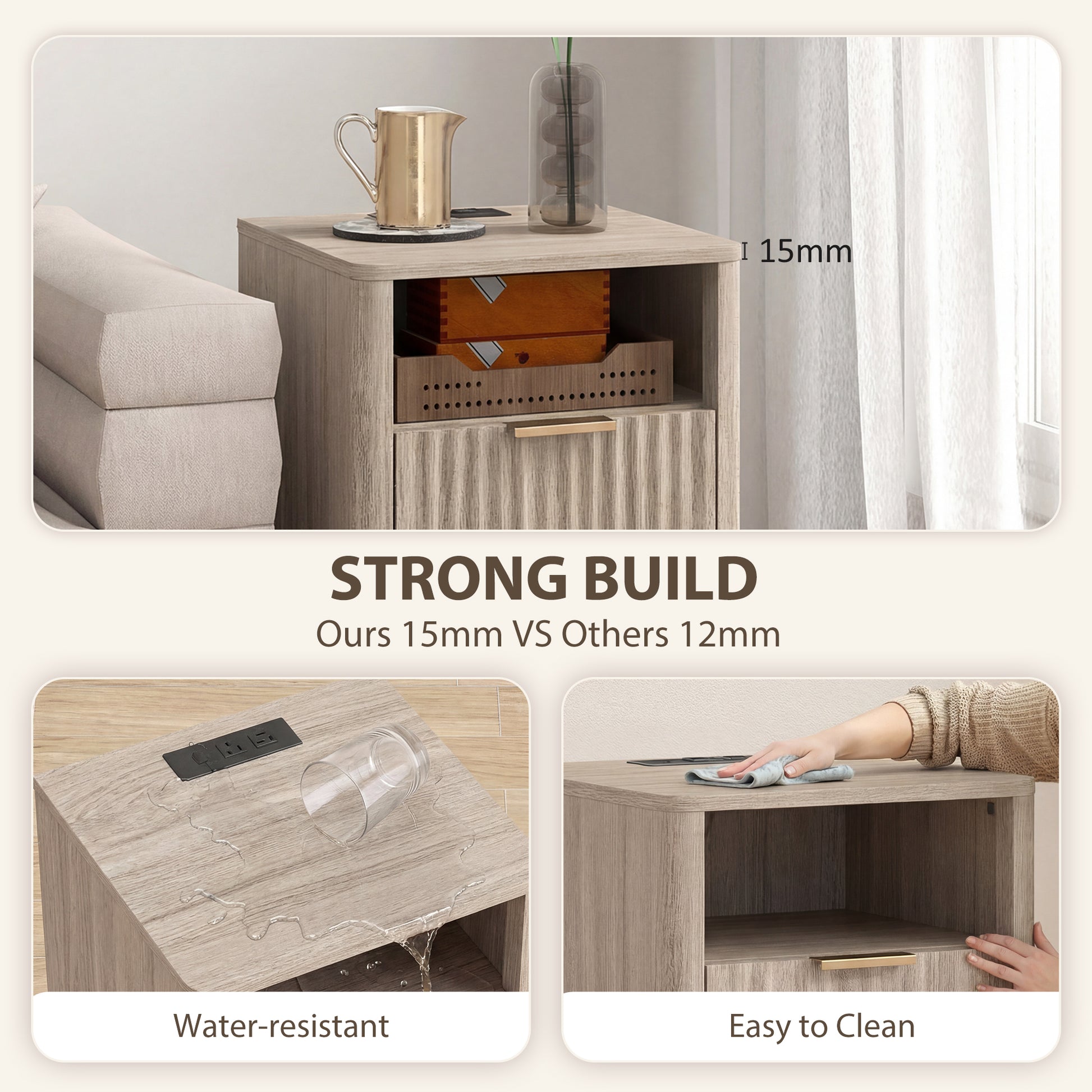 Set of 2 Nightstands with Charging Station - Grey 24" H-DECOROLALA