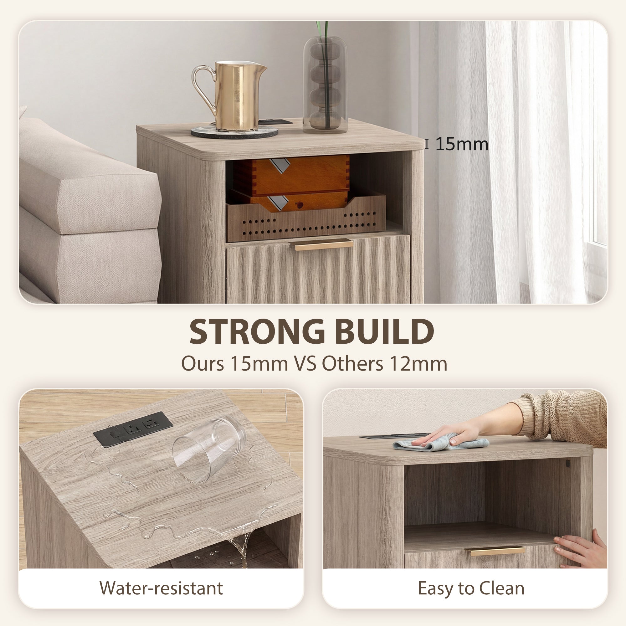 Set of 2 Nightstands with Charging Station - Grey 24" H-DECOROLALA