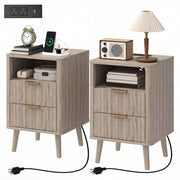 Set of 2 Nightstands with Charging Station - Grey 24" H-DECOROLALA