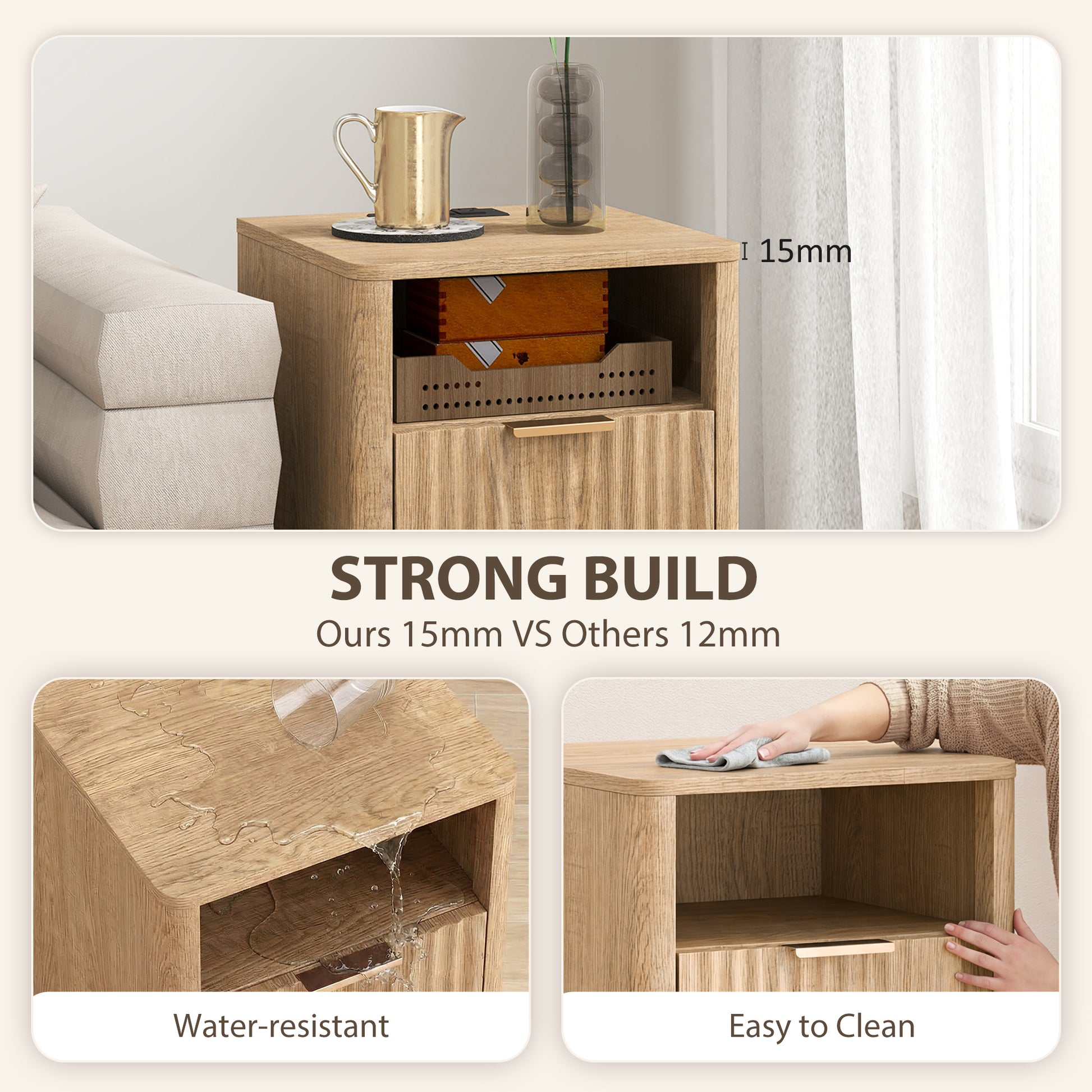 Set of 2 Nightstands with Charging Station - Oak 24" H-DECOROLALA