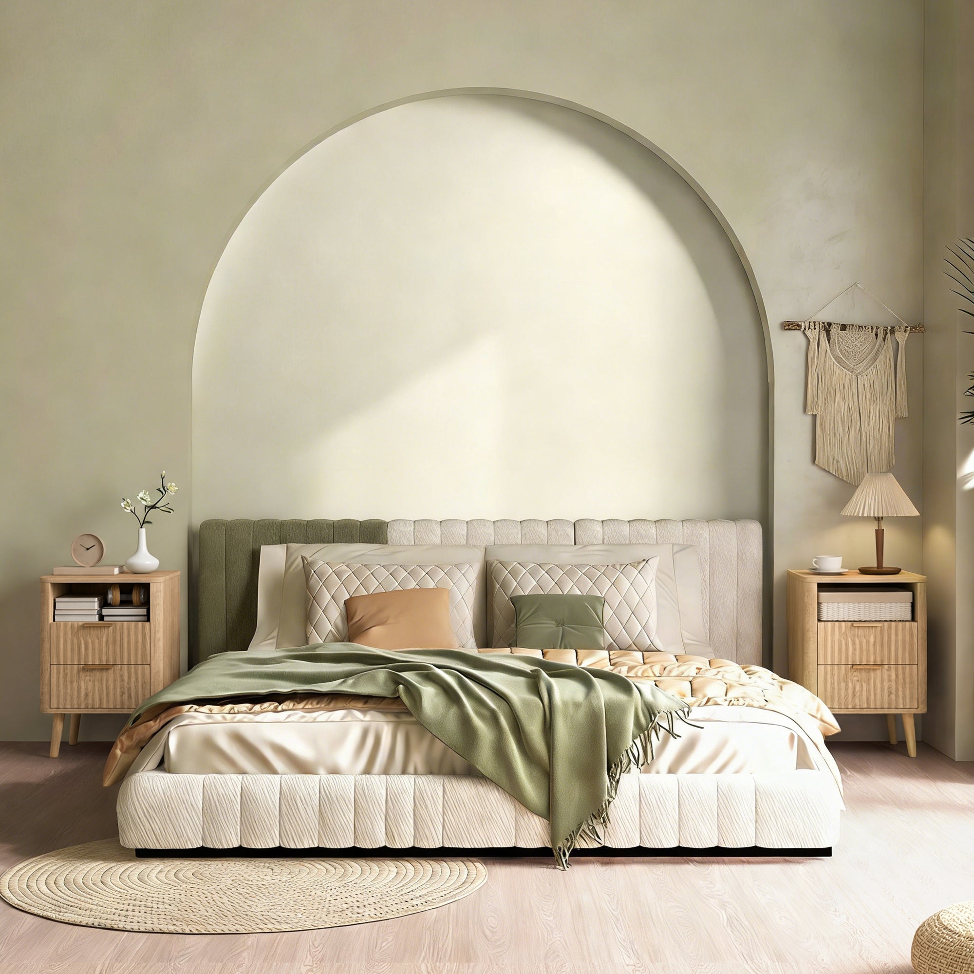 Set of 2 Nightstands with Charging Station - Oak 24" H-DECOROLALA