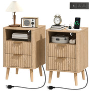 Set of 2 Nightstands with Charging Station - Oak 24" H-DECOROLALA