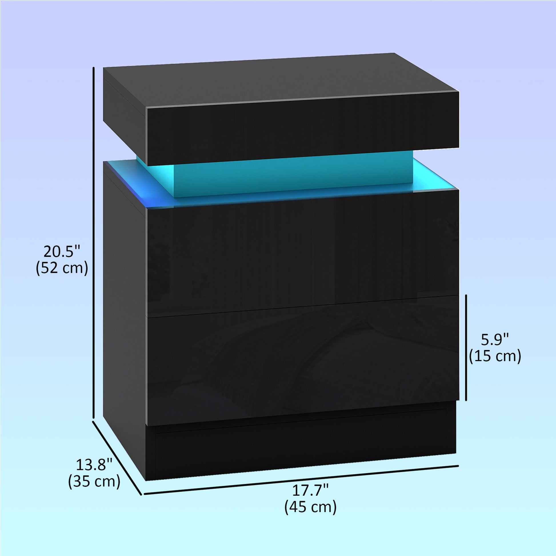 Set of 2 Nightstands with LED Lights - Black 2-Drawer-DECOROLALA
