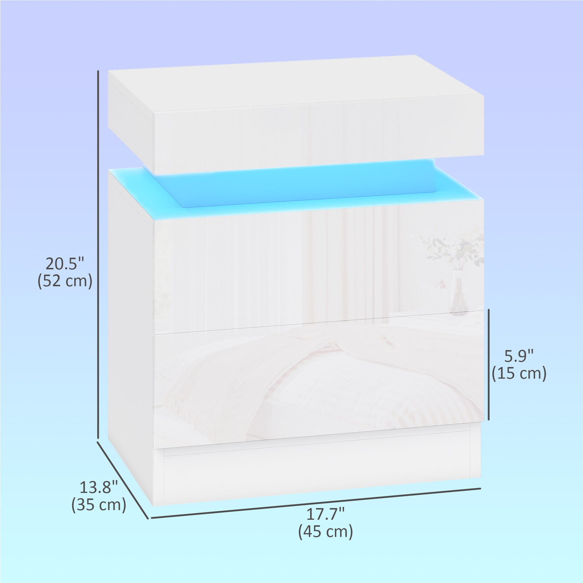 Set of 2 Nightstands with LED Lights and 2 Drawers - White-Home Furnishings > Bedroom Furniture > Bedside Tables-DECOROLALA