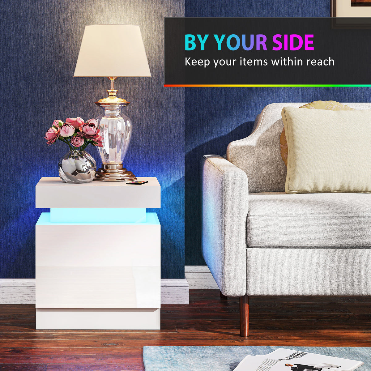 Set of 2 Nightstands with LED Lights and 2 Drawers - White-Home Furnishings > Bedroom Furniture > Bedside Tables-DECOROLALA