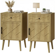 Set of 2 Oak Nightstands with Drawer and Cabinet - 25.6" H-Home Furnishings > Living Room Furniture > Side¬†Tables-DECOROLALA