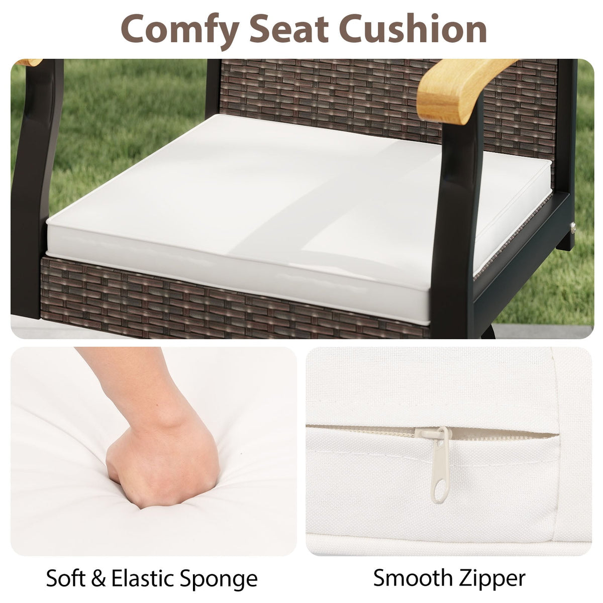 Set of 2 Outdoor 360° Swivel Bar Stool with Cushion and Acacia Wood Armrests-Outdoor Bar Furniture-DECOROLALA