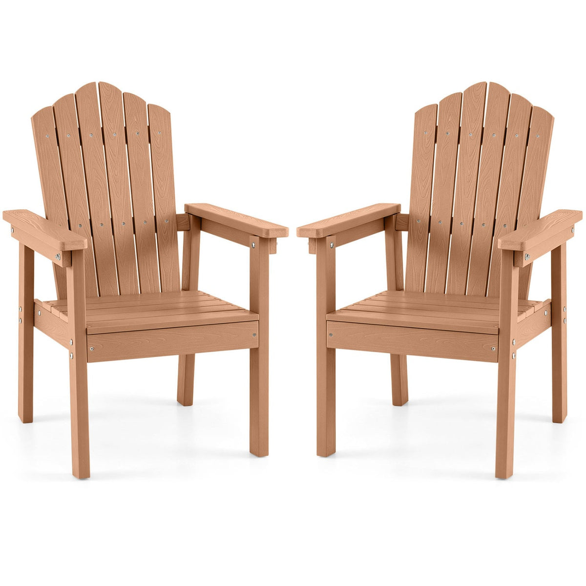 Set of 2 Outdoor Adirondack Chair with High Backrest Wide Armrests and Angled Seat for Deck-Brown-Adirondack Chairs-DECOROLALA