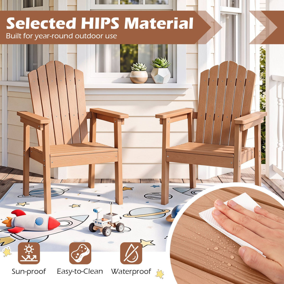 Set of 2 Outdoor Adirondack Chair with High Backrest Wide Armrests and Angled Seat for Deck-Brown-Adirondack Chairs-DECOROLALA