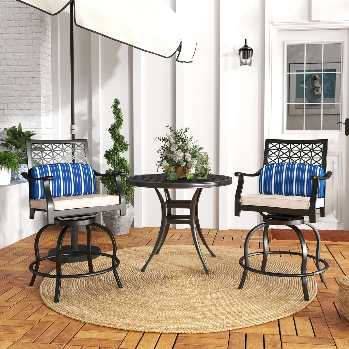 Set of 2 Outdoor Bar Height Chair with Soft Cushions-Outdoor Bar Furniture-DECOROLALA