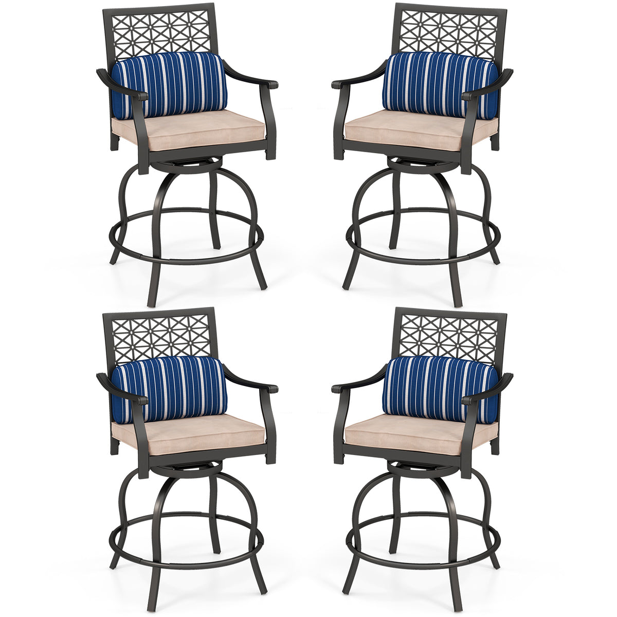 Set of 2 Outdoor Bar Height Chair with Soft Cushions-Outdoor Bar Furniture-DECOROLALA