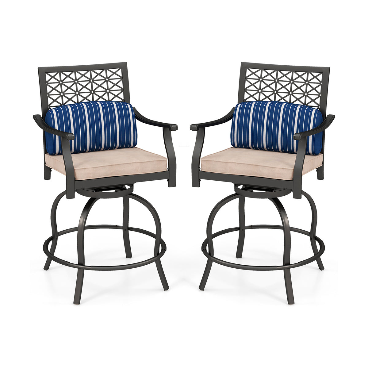 Set of 2 Outdoor Bar Height Chair with Soft Cushions-Outdoor Bar Furniture-DECOROLALA