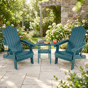 Set of 2 Outdoor Folding Adirondack Chair with Cup Holder and 5-Level Backrest-Green-Adirondack Chairs-DECOROLALA