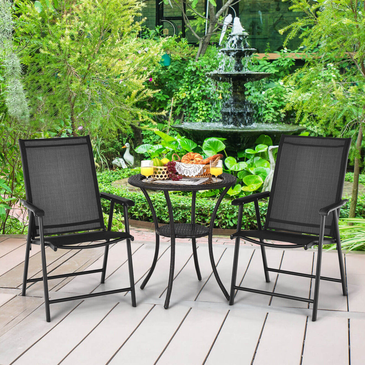 Set of 2 Outdoor Patio Folding Chair with Ergonomic Armrests-Black-Patio Dining Chairs-DECOROLALA