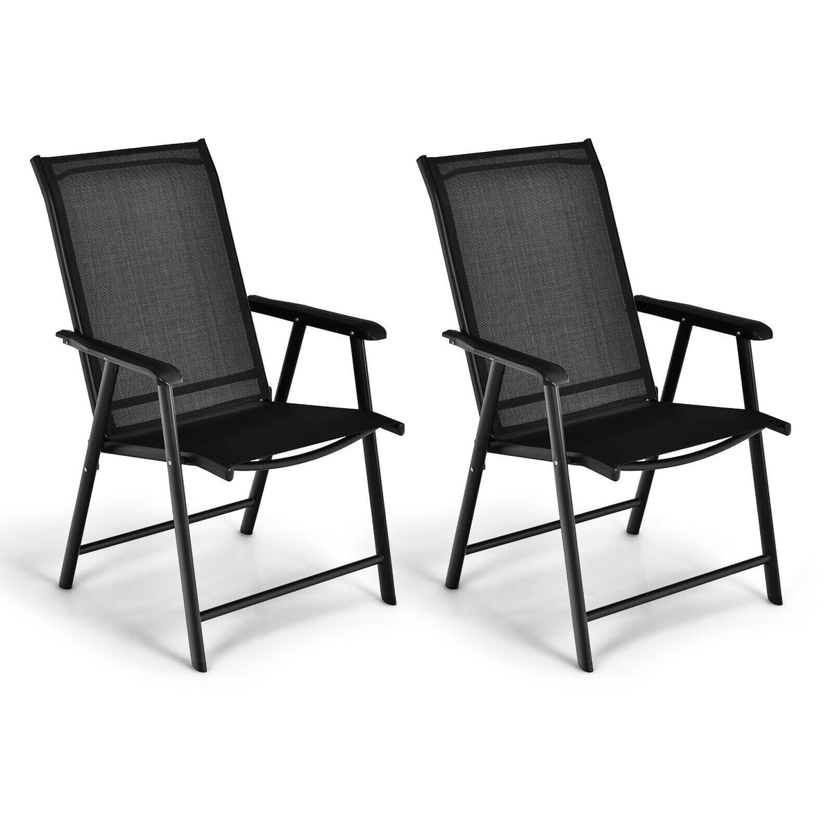 Set of 2 Outdoor Patio Folding Chair with Ergonomic Armrests-Black-Patio Dining Chairs-DECOROLALA