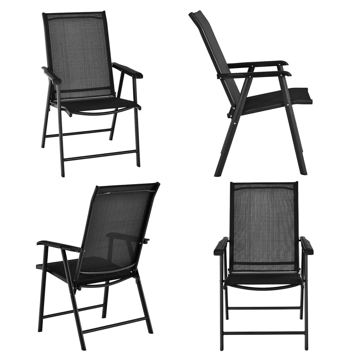 Set of 2 Outdoor Patio Folding Chair with Ergonomic Armrests-Black-Patio Dining Chairs-DECOROLALA