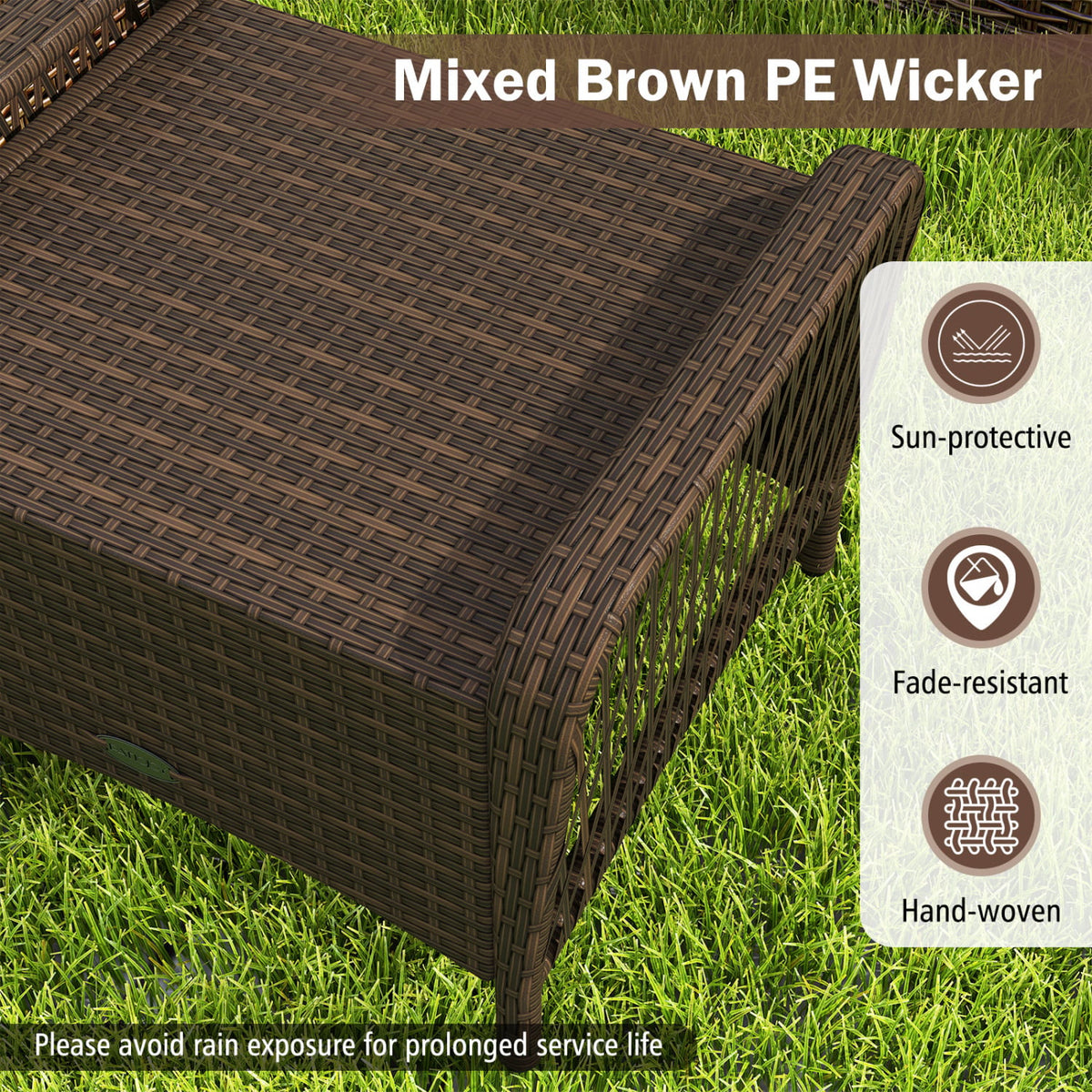 Set of 2 Outdoor Patio PE Wicker Ottomans with Removable Cushions-Beige-Outdoor Chairs & Seating-DECOROLALA