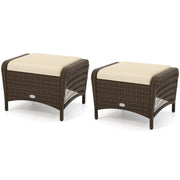 Set of 2 Outdoor Patio PE Wicker Ottomans with Removable Cushions-Beige-Outdoor Chairs & Seating-DECOROLALA