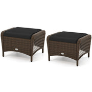 Set of 2 Outdoor Patio PE Wicker Ottomans with Removable Cushions-Black-Outdoor Chairs & Seating-DECOROLALA