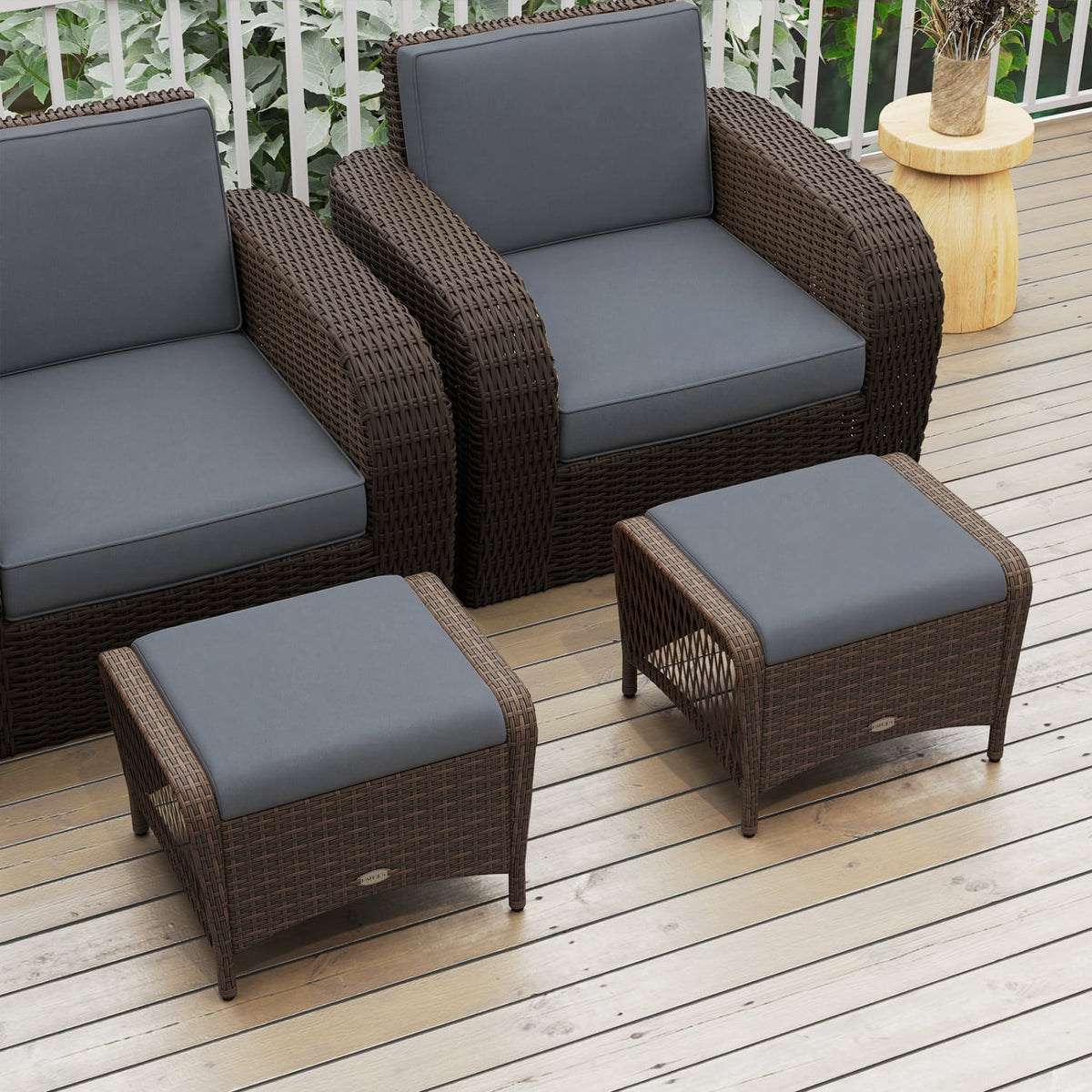 Set of 2 Outdoor Patio PE Wicker Ottomans with Removable Cushions-Grey-Outdoor Chairs & Seating-DECOROLALA