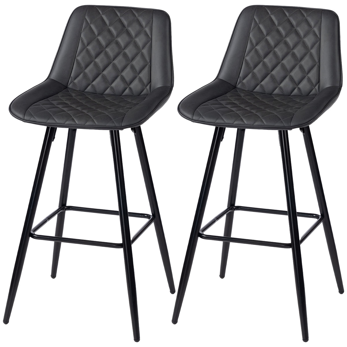 Set of 2 PU Leather Bar Stools - 27.75" Black Counter Chairs-Bar Stools-DECOROLALA