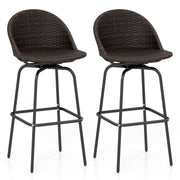 Set of 2 Patio Swivel Bar Stools with Rattan Seat 400 LBS for Garden-Brown-Outdoor Bar Furniture-DECOROLALA