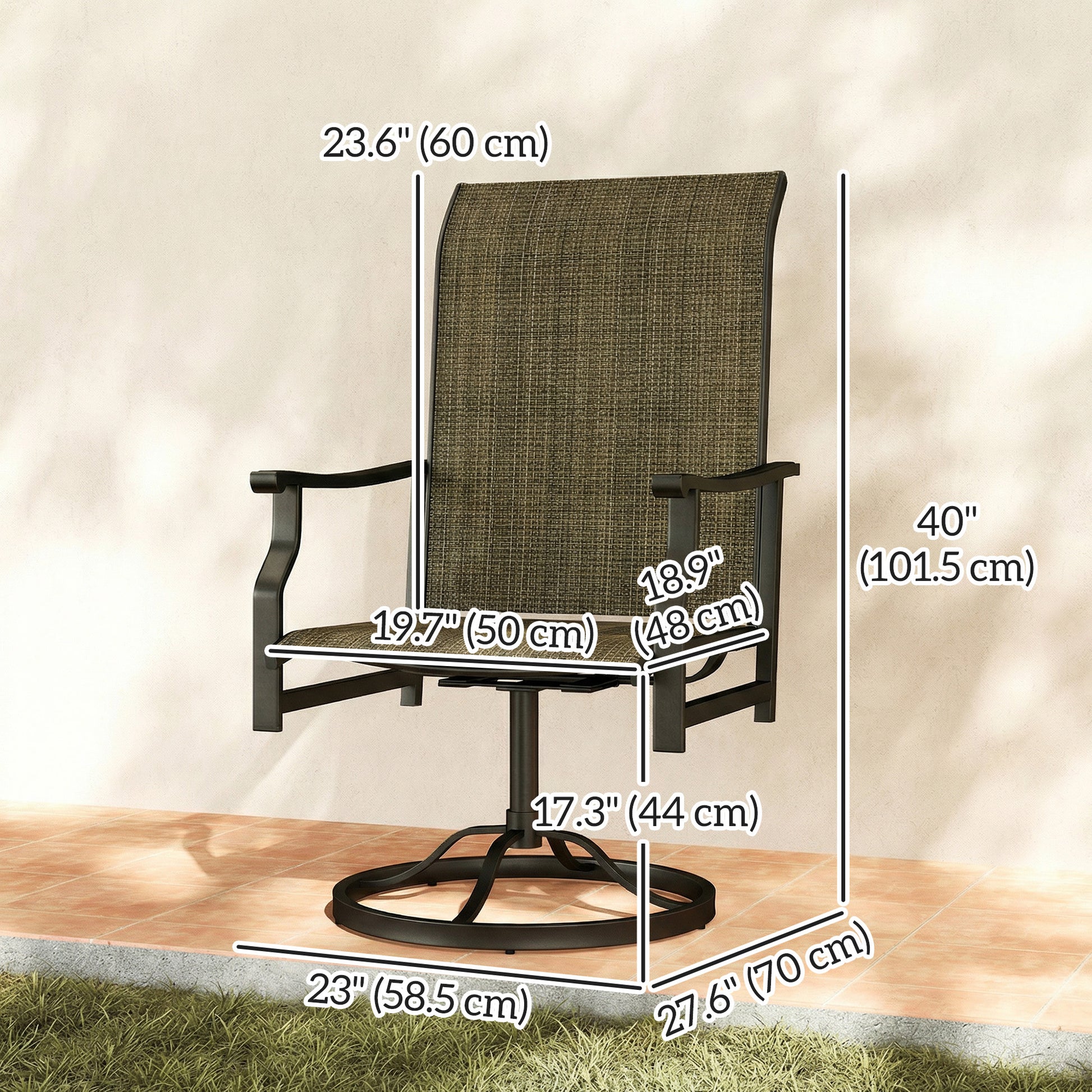 Set of 2 Patio Swivel Rocker Chairs - Brown High Back-DECOROLALA