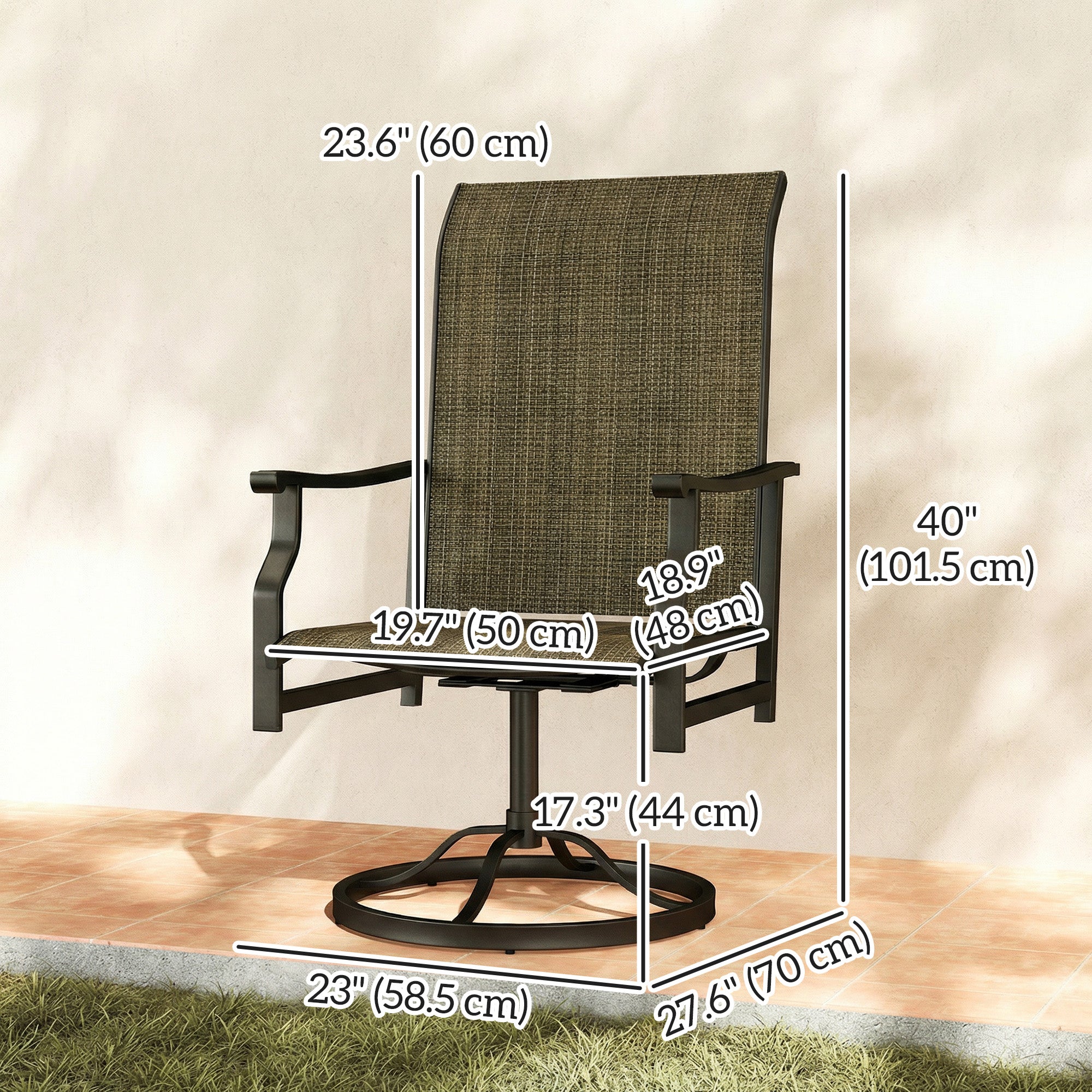 Set of 2 Patio Swivel Rocker Chairs - Brown High Back-DECOROLALA