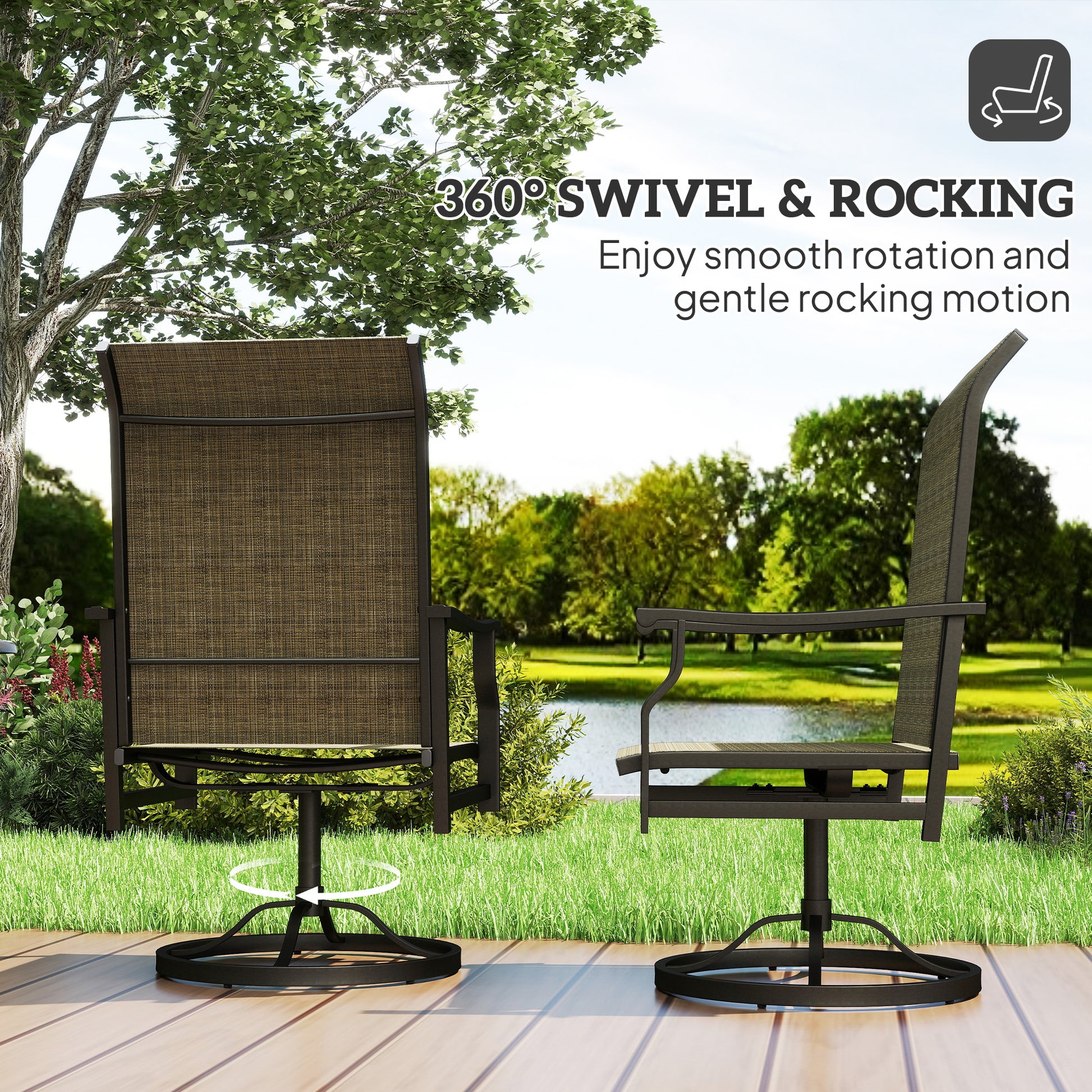 Set of 2 Patio Swivel Rocker Chairs - Brown High Back-DECOROLALA