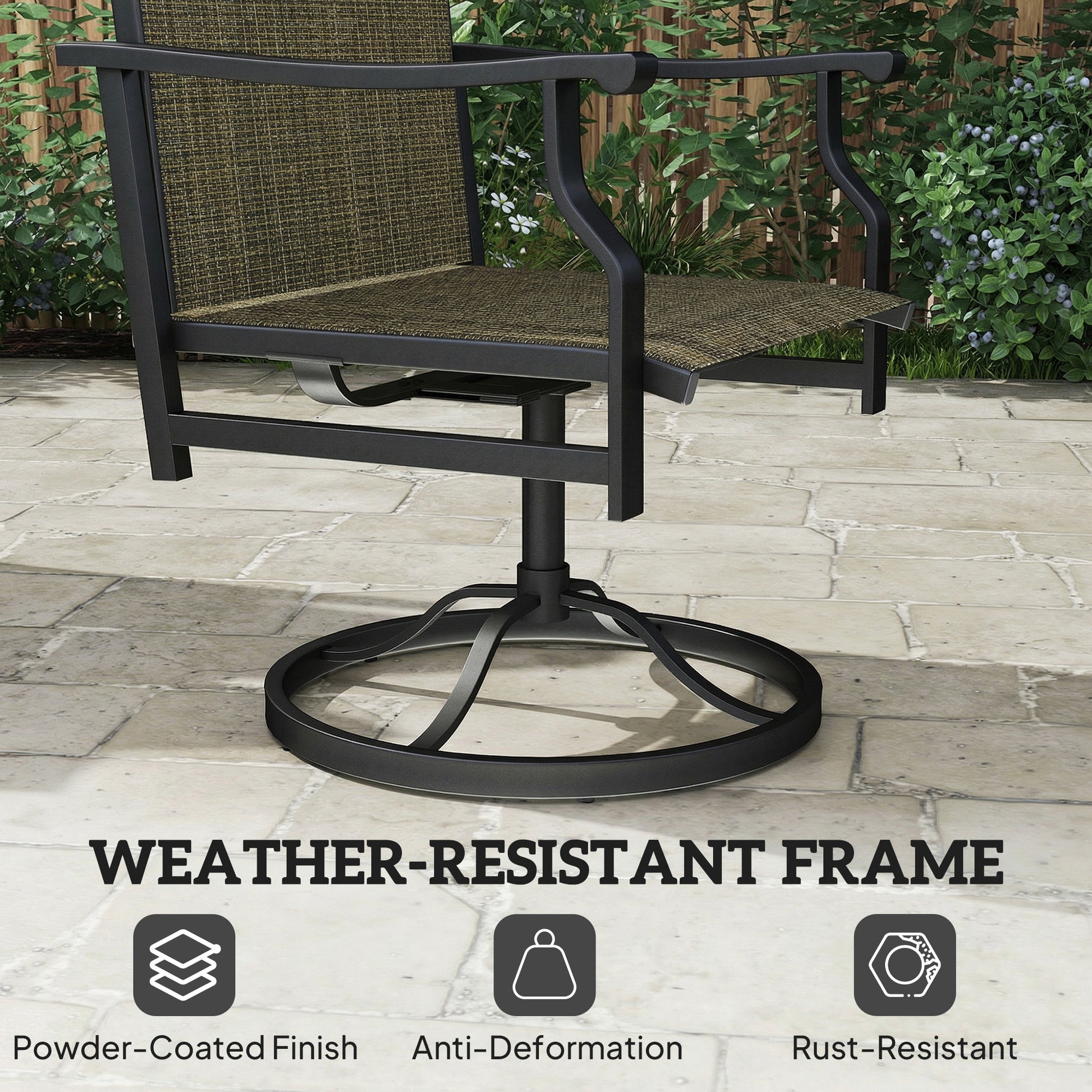 Set of 2 Patio Swivel Rocker Chairs - Brown High Back-DECOROLALA