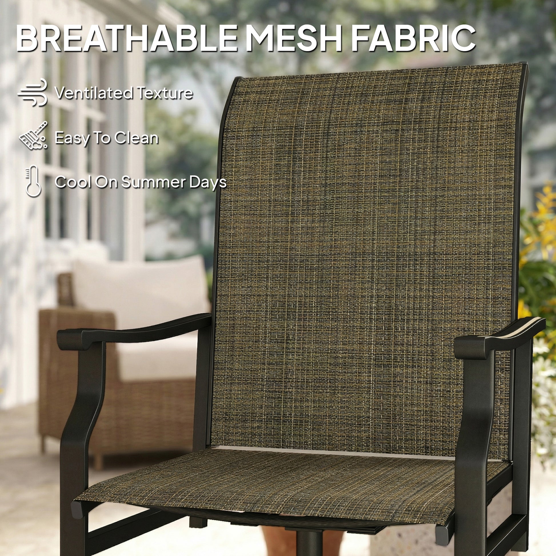 Set of 2 Patio Swivel Rocker Chairs - Brown High Back-DECOROLALA