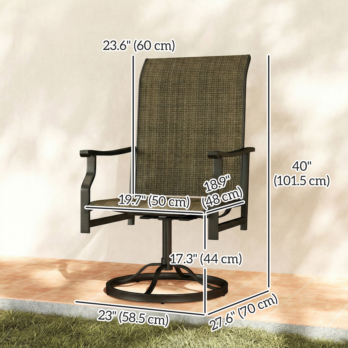 Set of 2 Patio Swivel Rocker Chairs - Brown High Back-Outdoor Rocking Chairs-DECOROLALA