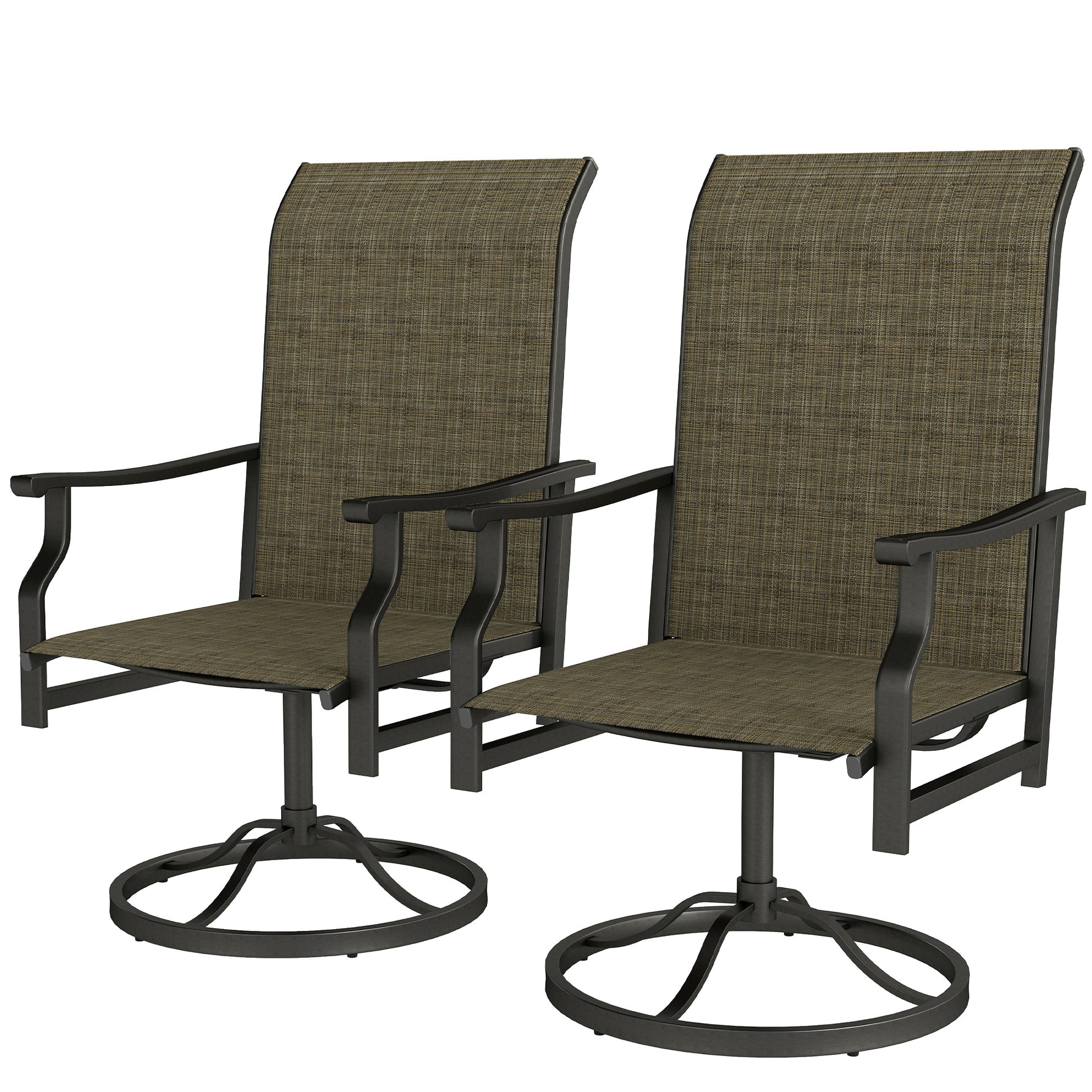 Set of 2 Patio Swivel Rocker Chairs - Brown High Back-DECOROLALA